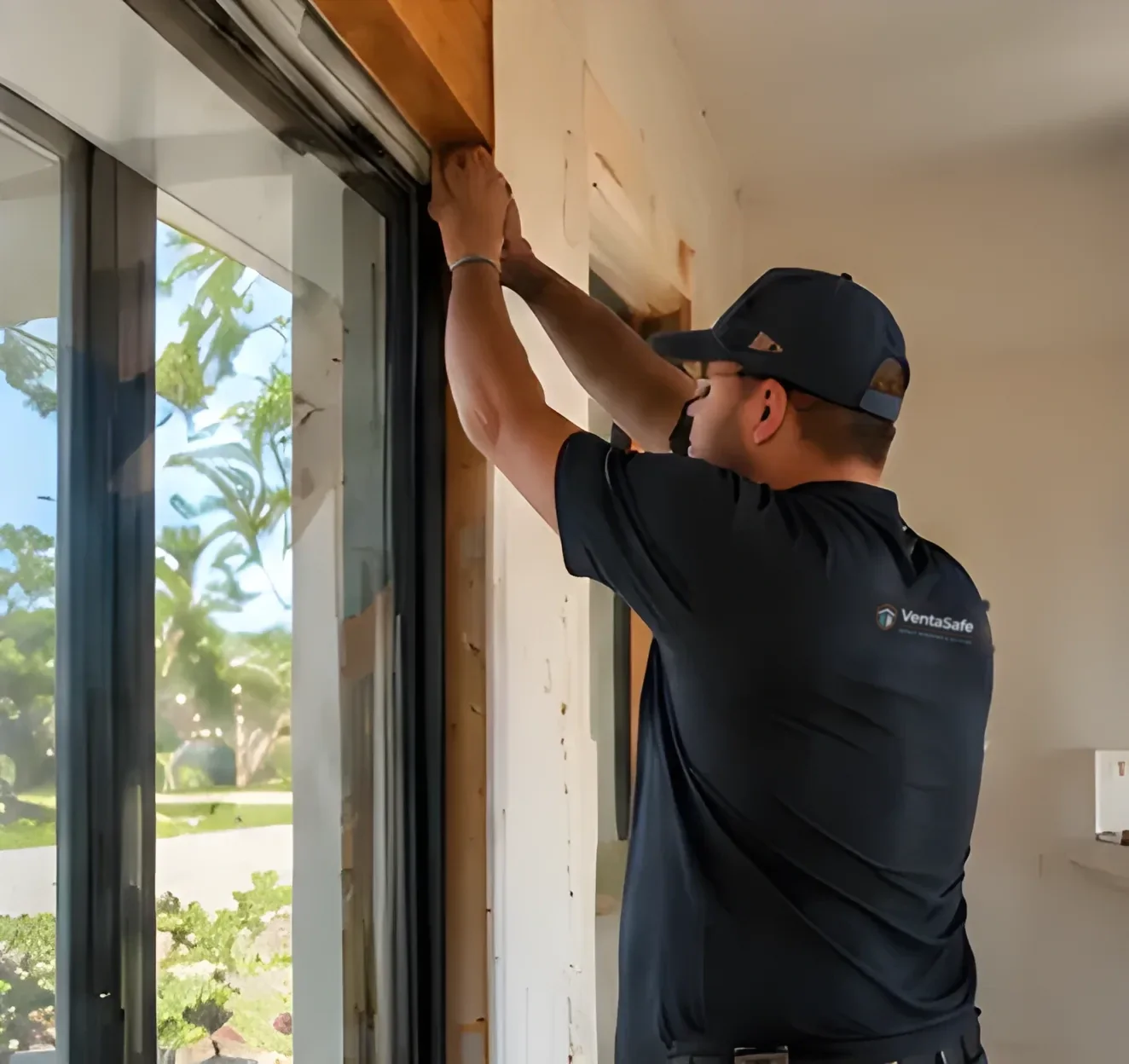 VentaSafe installer securing a new impact window frame